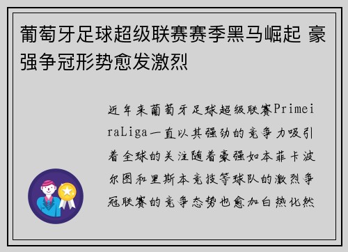 葡萄牙足球超级联赛赛季黑马崛起 豪强争冠形势愈发激烈